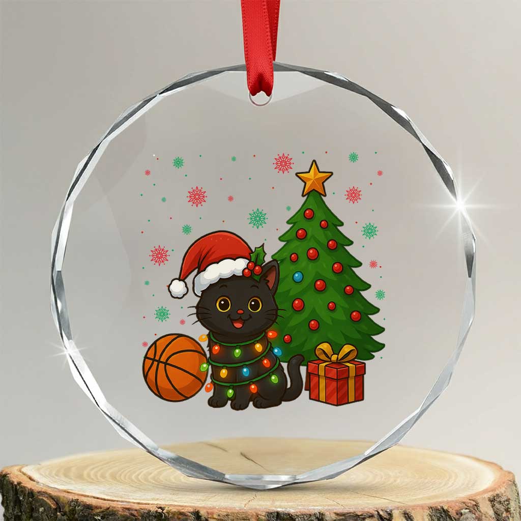 Funny Xmas Black Cat Crystal Glass Ornament Gift For Cat Lover TS12 Transparent Glass 3'' Circle Print Your Wear