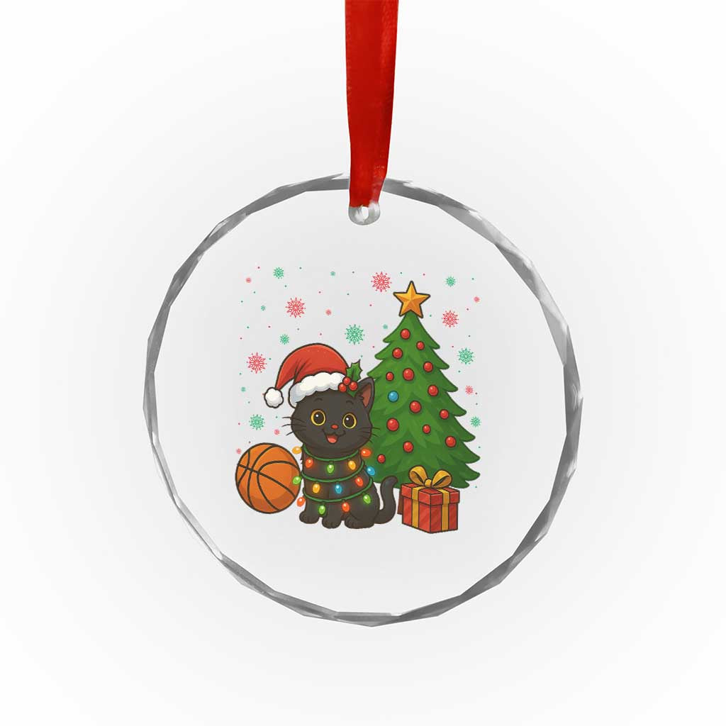 Funny Xmas Black Cat Crystal Glass Ornament Gift For Cat Lover TS12 Transparent Glass 3'' Circle Print Your Wear