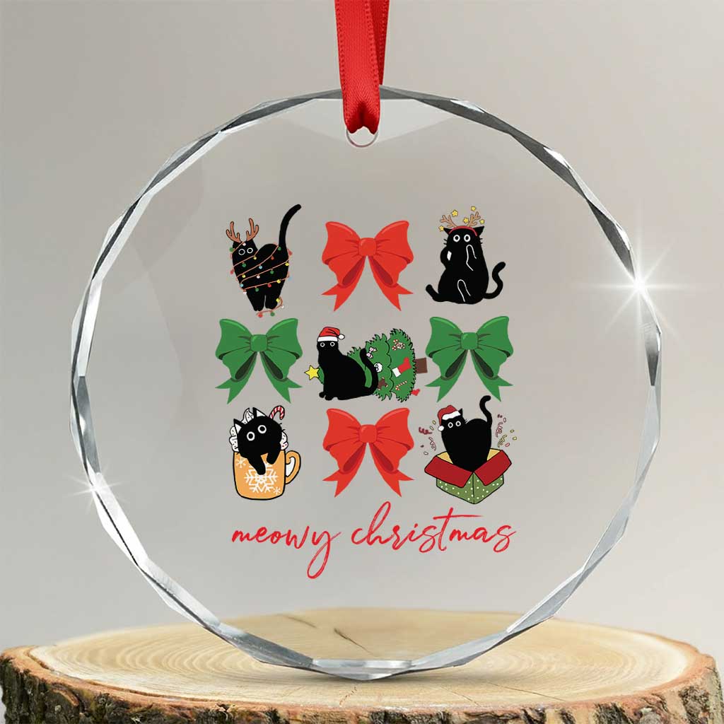 Funny Xmas Black Cat Crystal Glass Ornament Meowy Christmas Cute Cats Coquette Bow TS09 Transparent Glass 3'' Circle Print Your Wear