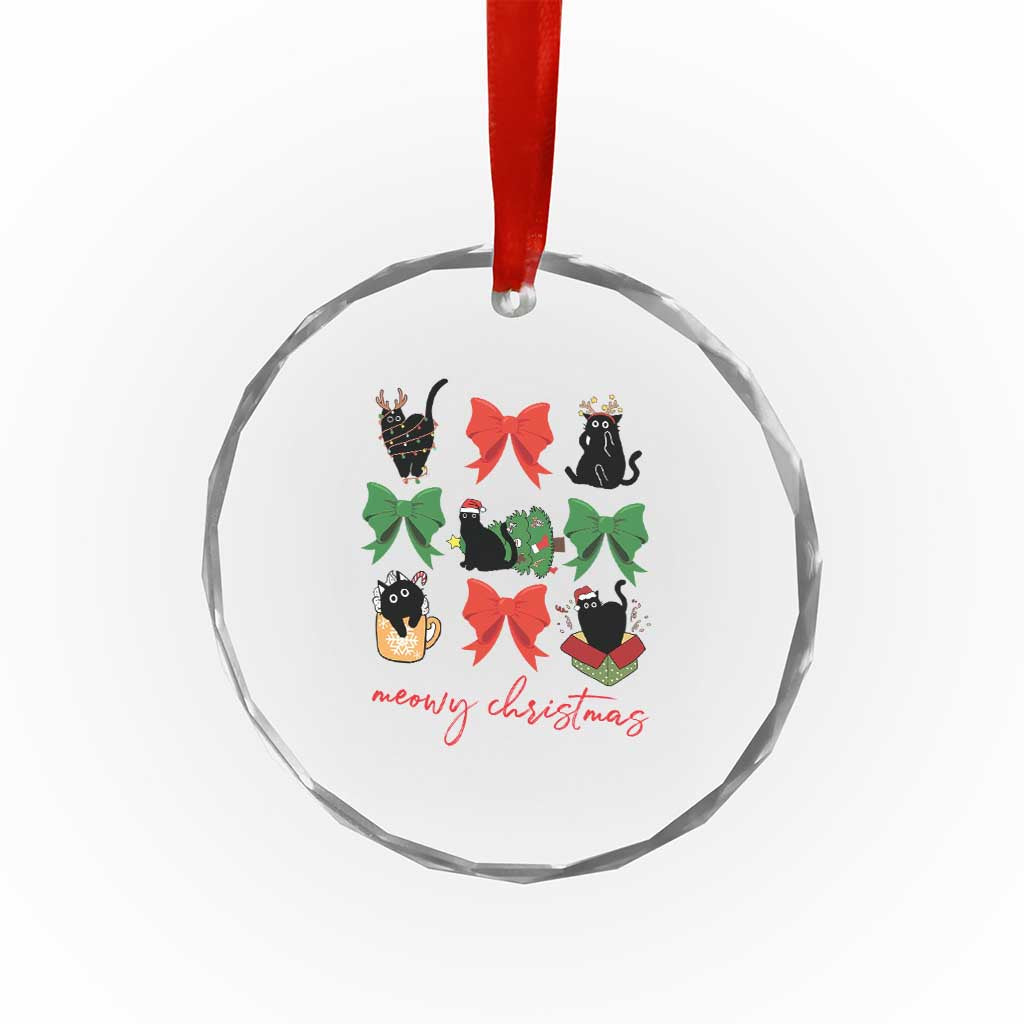Funny Xmas Black Cat Crystal Glass Ornament Meowy Christmas Cute Cats Coquette Bow TS09 Print Your Wear