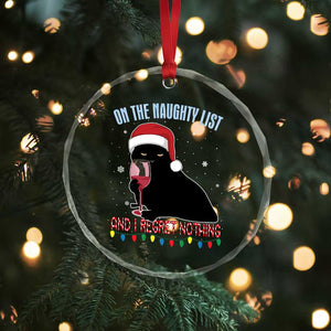 Funny Xmas Black Cat Crystal Glass Ornament On The Naughty List And I Regret Nothing Candy Cane TS11 Print Your Wear