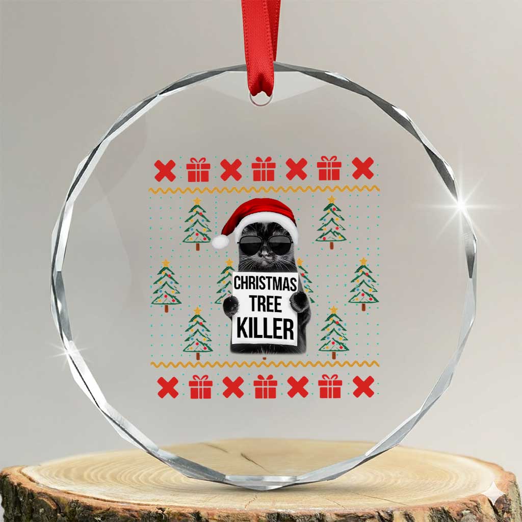 Funny Xmas Black Cat Crystal Glass Ornament Xmas Tree Killer Santa Kitten TS12 Transparent Glass 3'' Circle Print Your Wear
