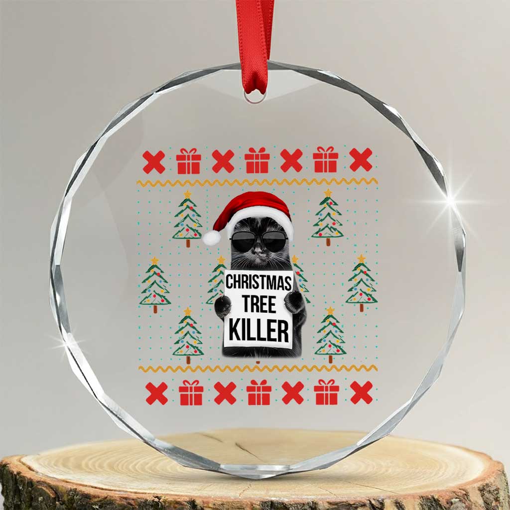 Funny Xmas Black Cat Crystal Glass Ornament Xmas Tree Killer Santa Kitten TS12 Transparent Glass 3'' Circle Print Your Wear
