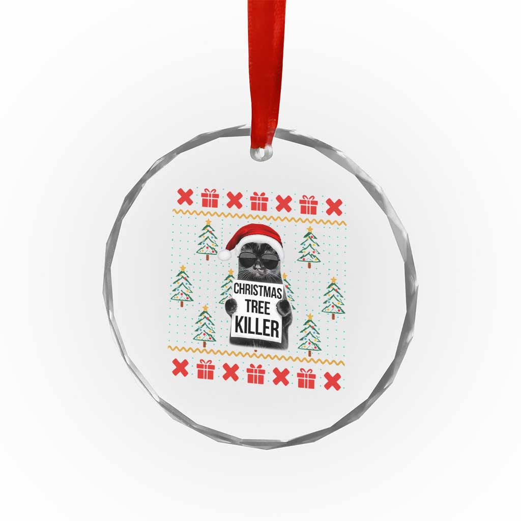 Funny Xmas Black Cat Crystal Glass Ornament Xmas Tree Killer Santa Kitten TS12 Transparent Glass 3'' Circle Print Your Wear