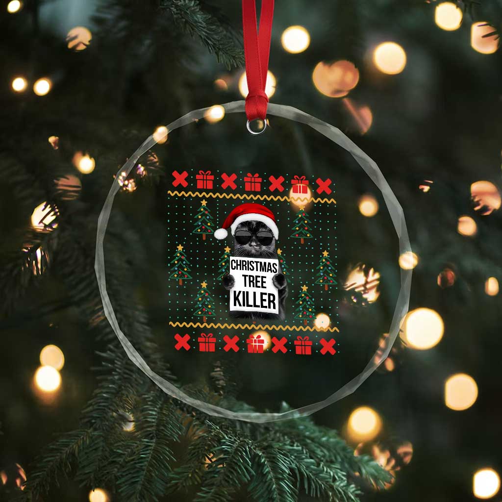 Funny Xmas Black Cat Crystal Glass Ornament Xmas Tree Killer Santa Kitten TS12 Print Your Wear