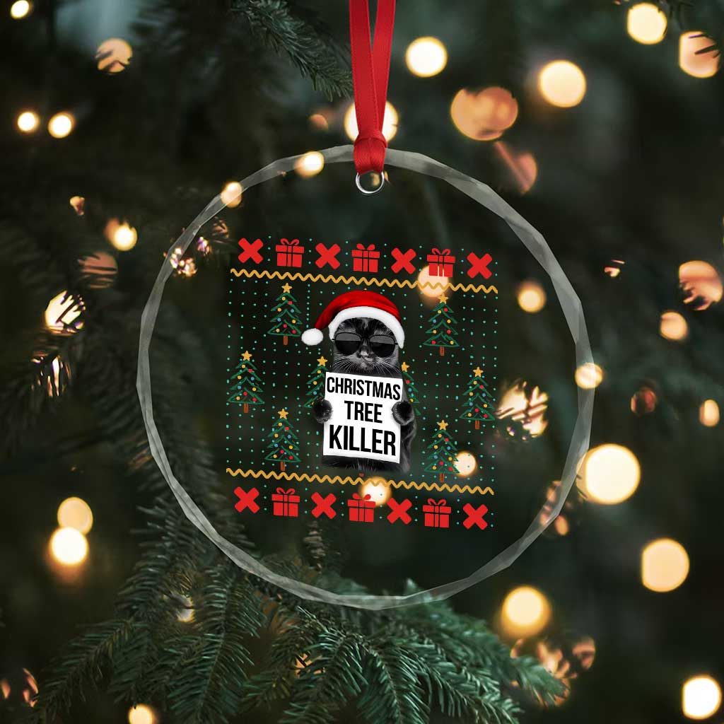 Funny Xmas Black Cat Crystal Glass Ornament Xmas Tree Killer Santa Kitten TS12 Print Your Wear