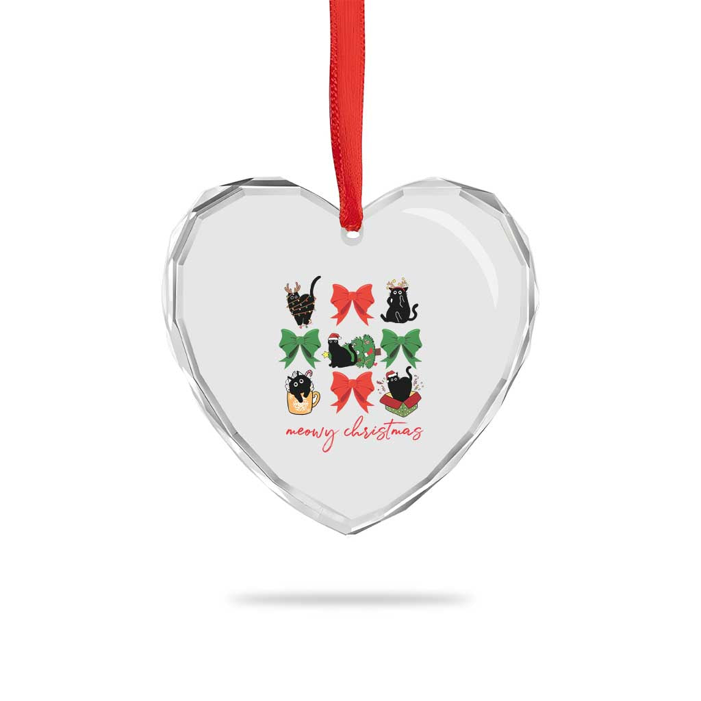 Funny Xmas Black Cat Heart Crystal Glass Ornament Meowy Christmas Cute Cats Coquette Bow TS09 Print Your Wear