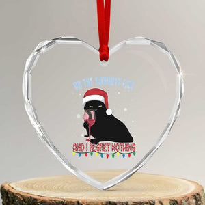 Funny Xmas Black Cat Heart Crystal Glass Ornament On The Naughty List And I Regret Nothing Candy Cane TS11 Transparent Glass 3'' Heart Print Your Wear