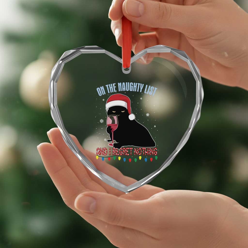 Funny Xmas Black Cat Heart Crystal Glass Ornament On The Naughty List And I Regret Nothing Candy Cane TS11 Print Your Wear