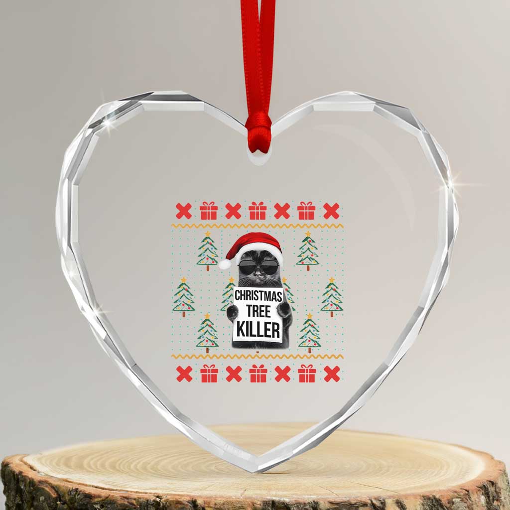 Funny Xmas Black Cat Heart Crystal Glass Ornament Xmas Tree Killer Santa Kitten TS12 Transparent Glass 3'' Heart Print Your Wear