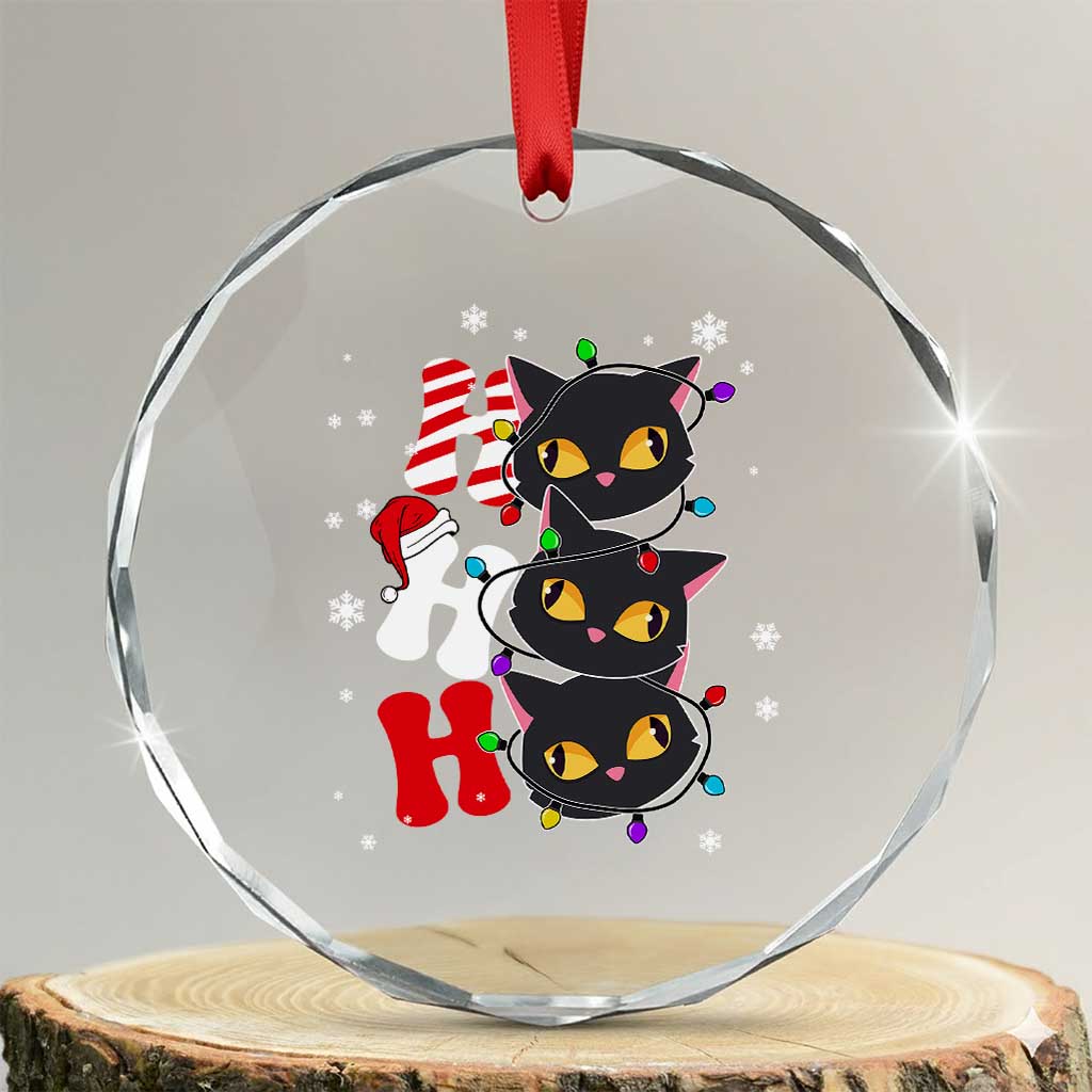 Funny Xmas Black Cat Triple Ho Crystal Glass Ornament TS11 Transparent Glass 3'' Circle Print Your Wear