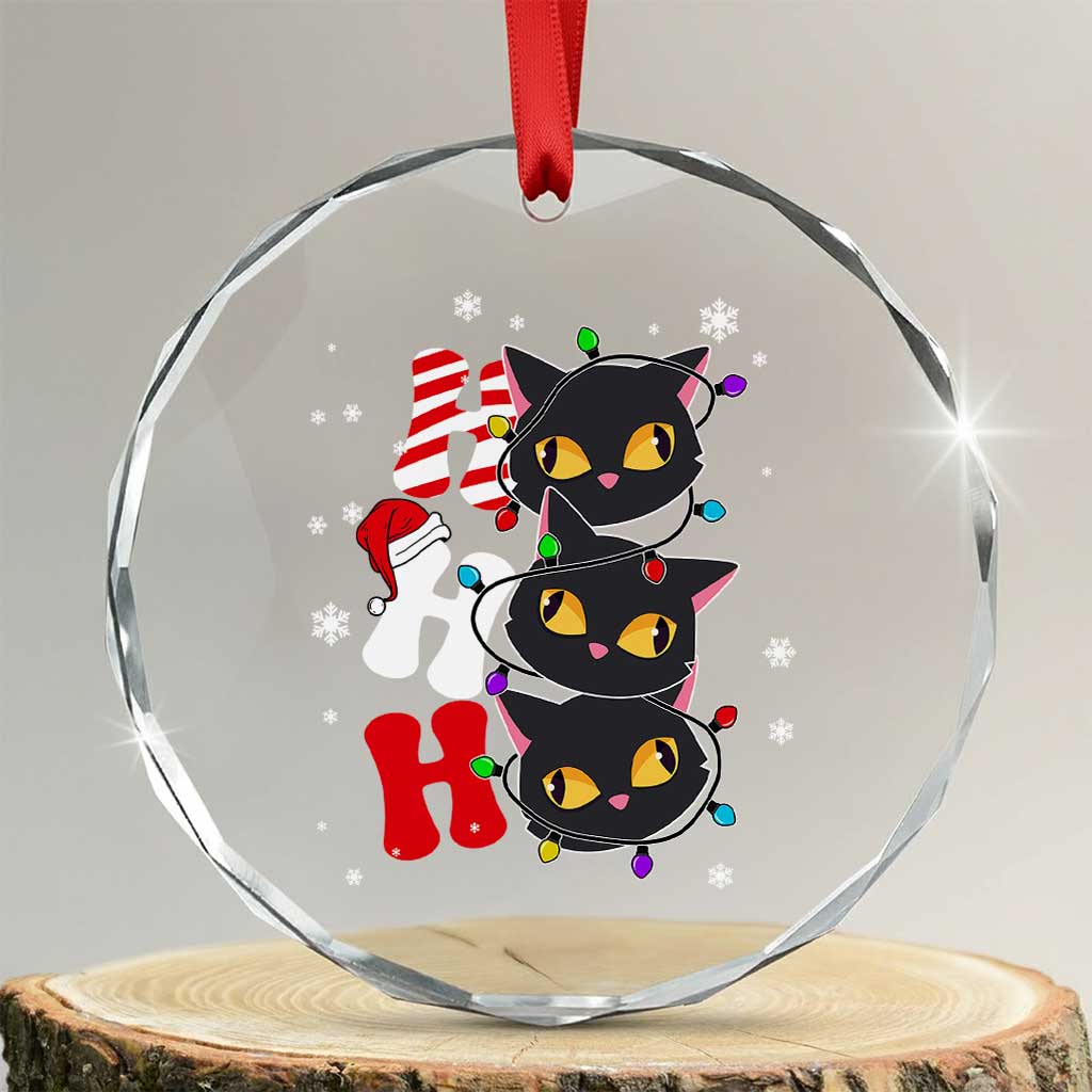 Funny Xmas Black Cat Triple Ho Crystal Glass Ornament TS11 Transparent Glass 3'' Circle Print Your Wear