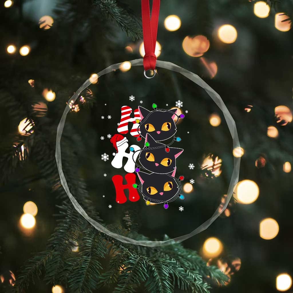 Funny Xmas Black Cat Triple Ho Crystal Glass Ornament TS11 Print Your Wear