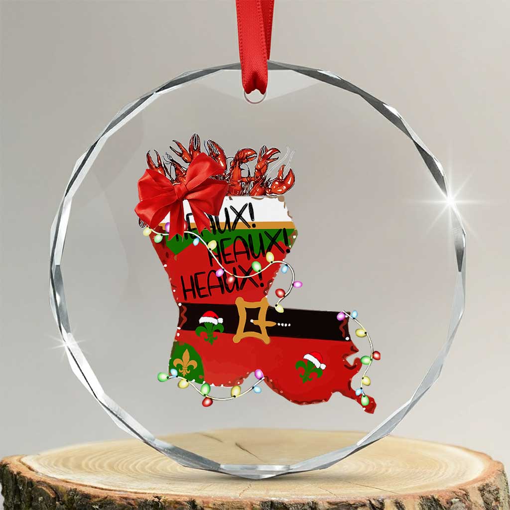 Funny Xmas Cajun Crystal Glass Ornament Triple Heaux Santa Louisiana Map Crawfish TS11 Transparent Glass 3'' Circle Print Your Wear