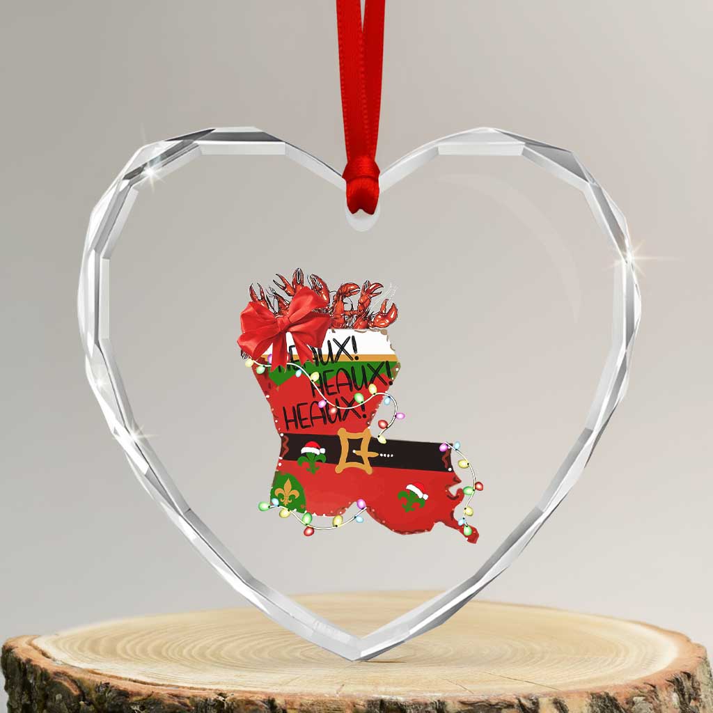 Funny Xmas Cajun Heart Crystal Glass Ornament Triple Heaux Santa Louisiana Map Crawfish TS11 Transparent Glass 3'' Heart Print Your Wear