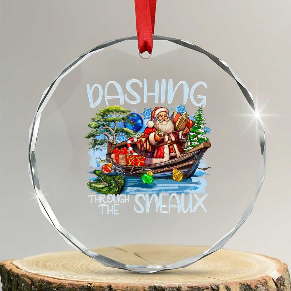 Funny Xmas Cajun Louisiana Crystal Glass Ornament Dashing Through The Sneaux Santa Alligator TS11 Transparent Glass 3'' Circle Print Your Wear
