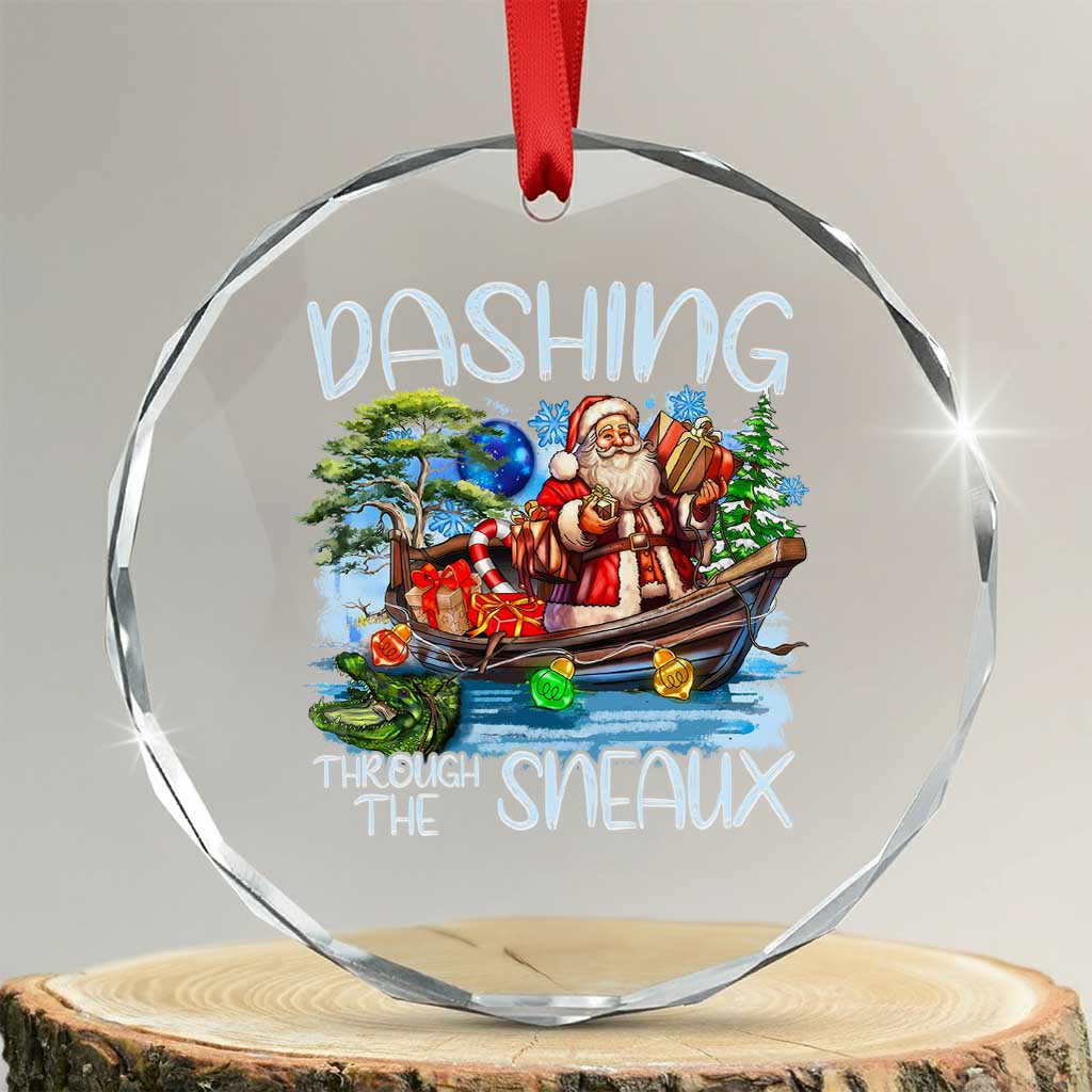 Funny Xmas Cajun Louisiana Crystal Glass Ornament Dashing Through The Sneaux Santa Alligator TS11 Transparent Glass 3'' Circle Print Your Wear