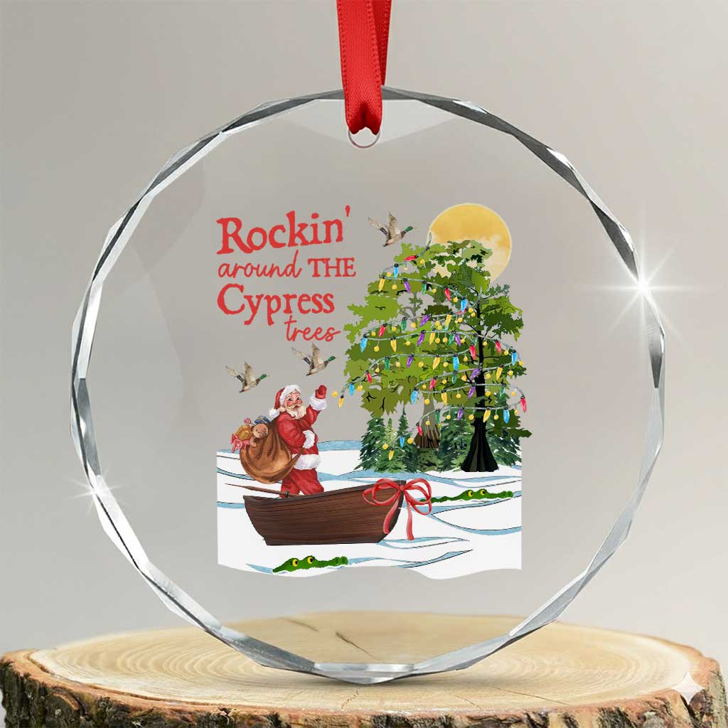 Funny Xmas Cajun Louisiana Crystal Glass Ornament Rockin' Around The Cypress Trees Santa Alligator TS11 Transparent Glass 3'' Circle Print Your Wear