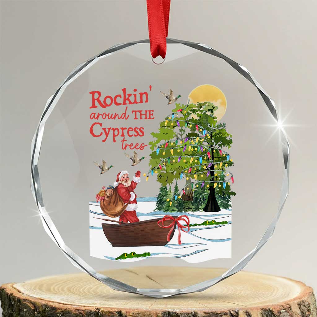 Funny Xmas Cajun Louisiana Crystal Glass Ornament Rockin' Around The Cypress Trees Santa Alligator TS11 Transparent Glass 3'' Circle Print Your Wear