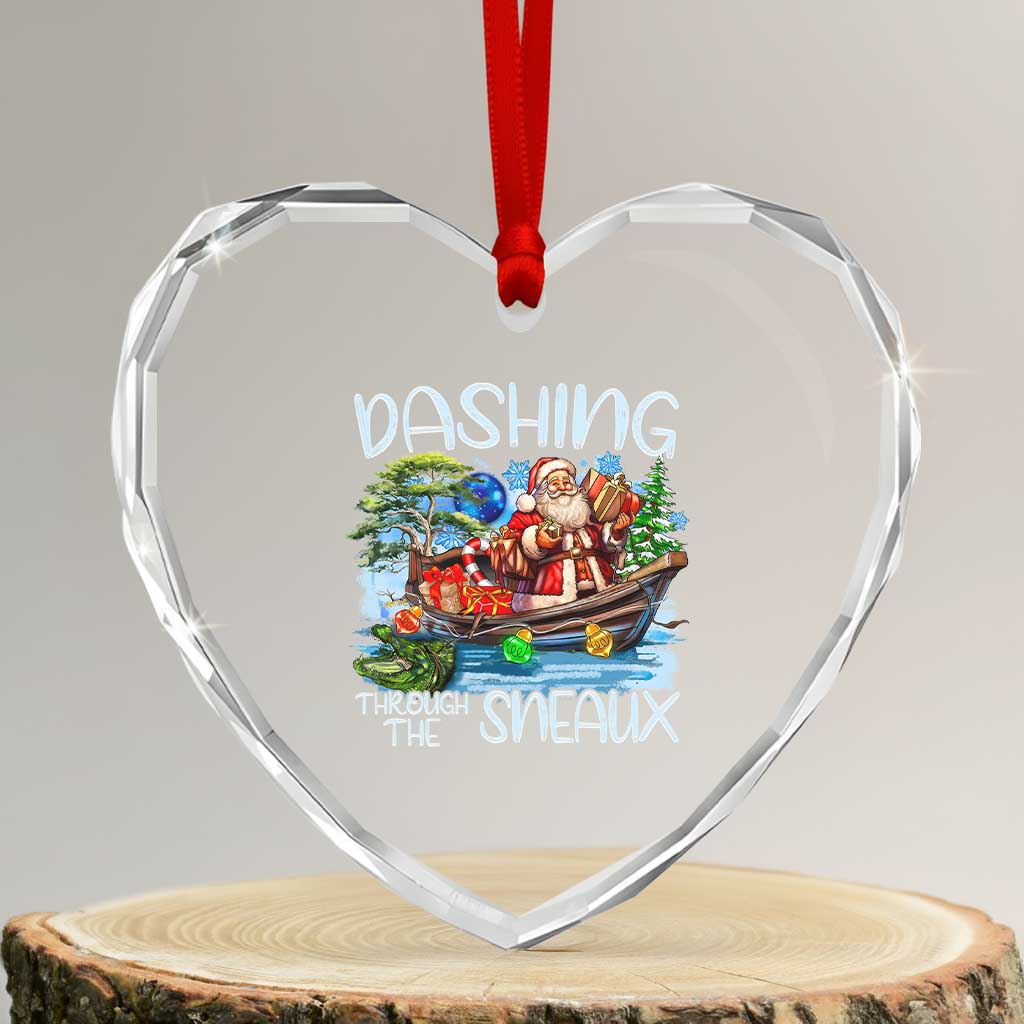 Funny Xmas Cajun Louisiana Heart Crystal Glass Ornament Dashing Through The Sneaux Santa Alligator TS11 Transparent Glass 3'' Heart Print Your Wear
