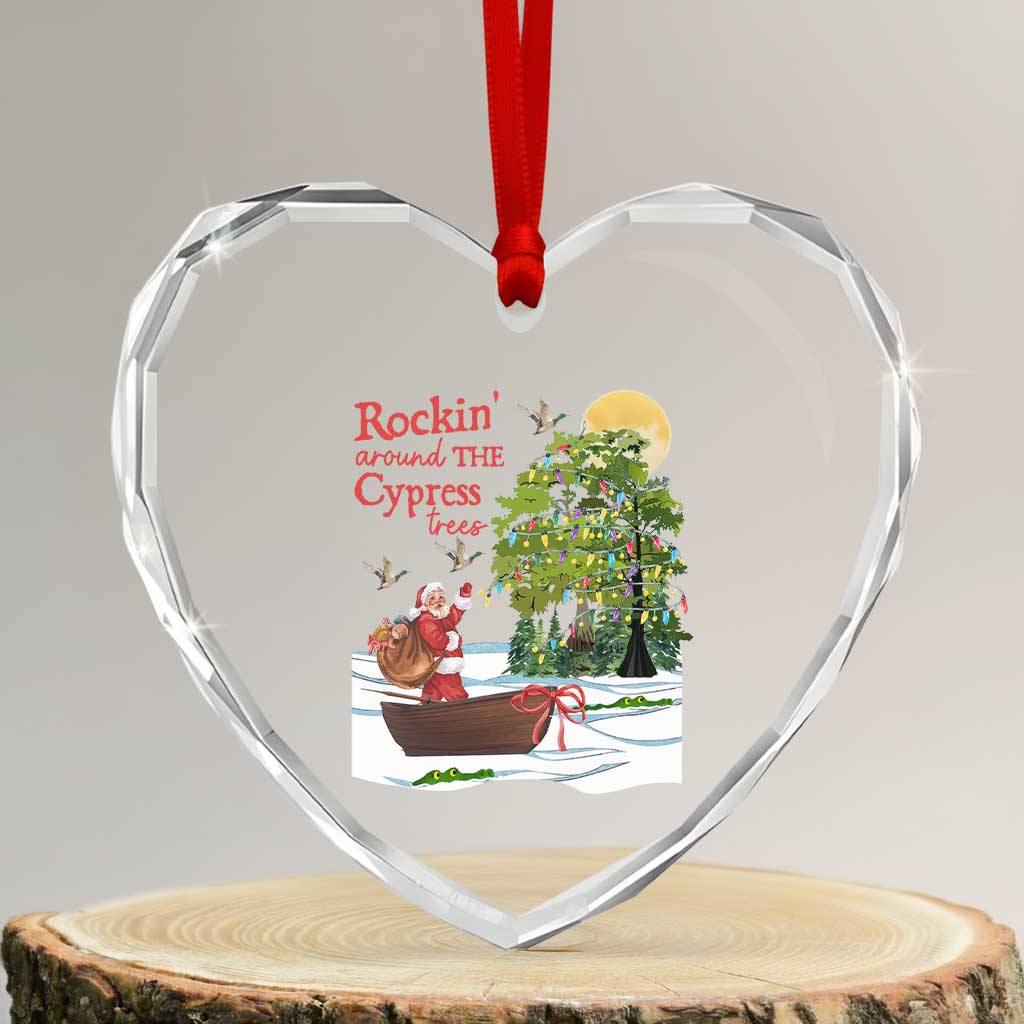 Funny Xmas Cajun Louisiana Heart Crystal Glass Ornament Rockin' Around The Cypress Trees Santa Alligator TS11 Transparent Glass 3'' Heart Print Your Wear
