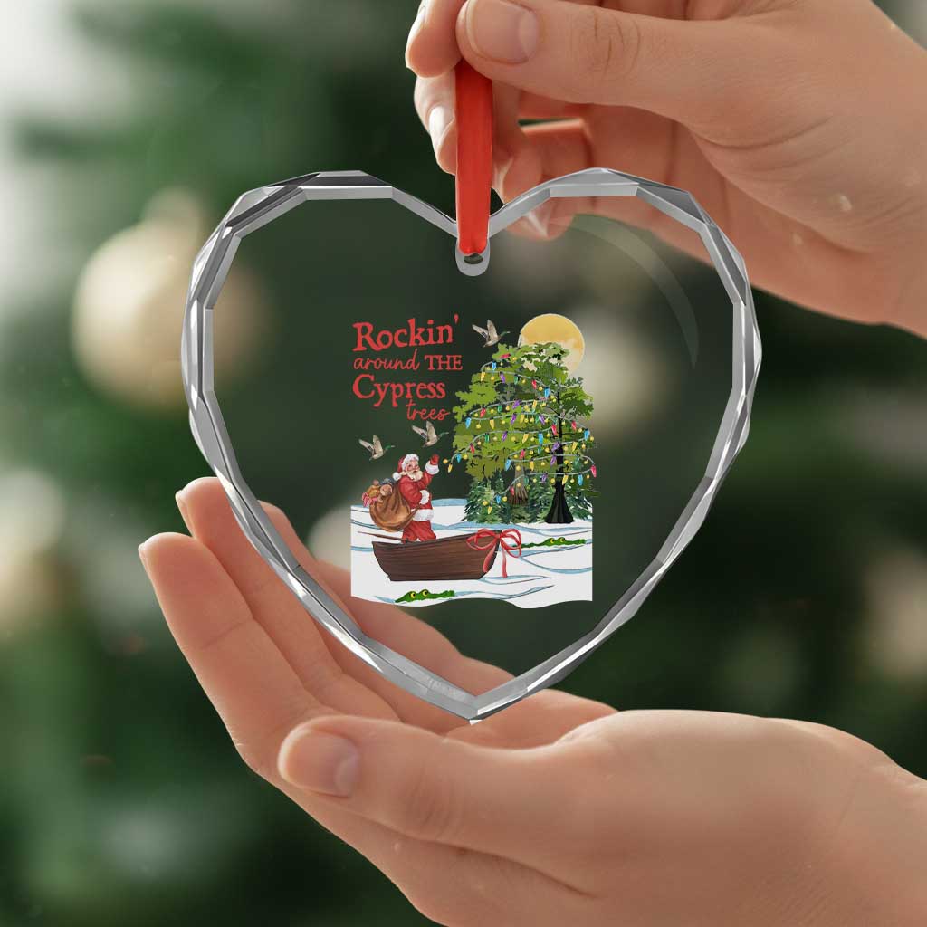 Funny Xmas Cajun Louisiana Heart Crystal Glass Ornament Rockin' Around The Cypress Trees Santa Alligator TS11 Print Your Wear