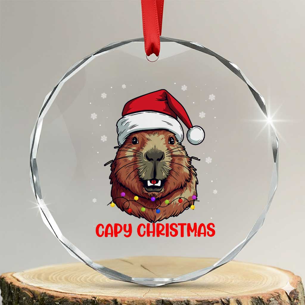 Funny Xmas Capybara Crystal Glass Ornament Capy Xmas Meme Santa Hat TS02 Transparent Glass 3'' Circle Print Your Wear