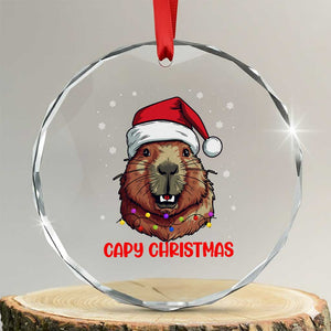 Funny Xmas Capybara Crystal Glass Ornament Capy Xmas Meme Santa Hat TS02 Transparent Glass 3'' Circle Print Your Wear