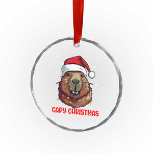 Funny Xmas Capybara Crystal Glass Ornament Capy Xmas Meme Santa Hat TS02 Print Your Wear