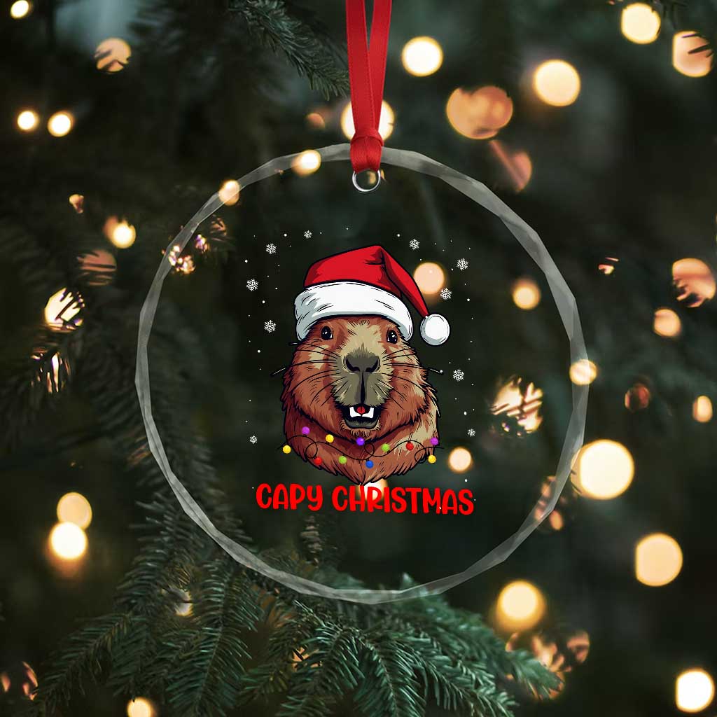 Funny Xmas Capybara Crystal Glass Ornament Capy Xmas Meme Santa Hat TS02 Print Your Wear