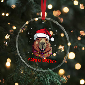 Funny Xmas Capybara Crystal Glass Ornament Capy Xmas Meme Santa Hat TS02 Print Your Wear