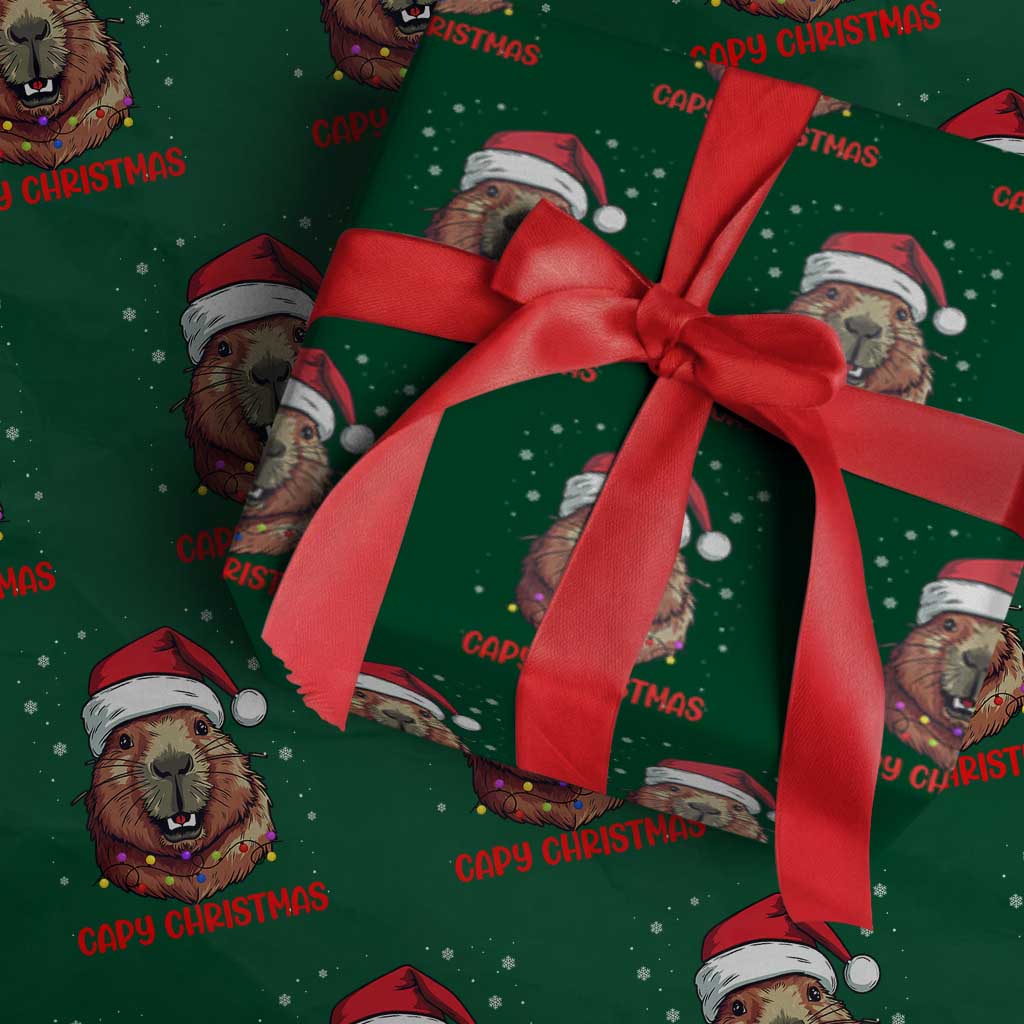 Funny Xmas Capybara Wrapping Paper Roll Capy Christmas Meme Santa Hat TS02 Green Print Your Wear