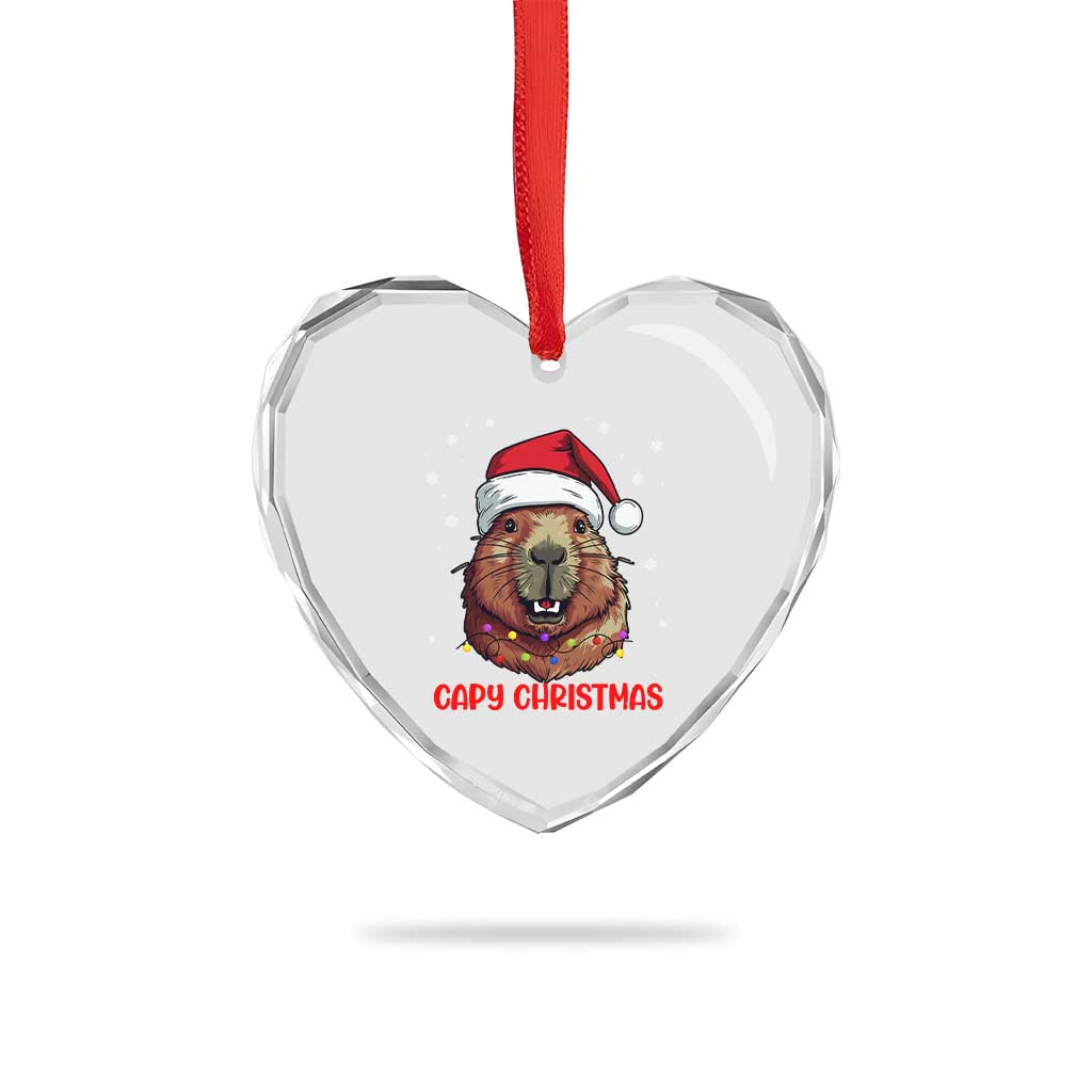Funny Xmas Capybara Heart Crystal Glass Ornament Capy Xmas Meme Santa Hat TS02 Print Your Wear