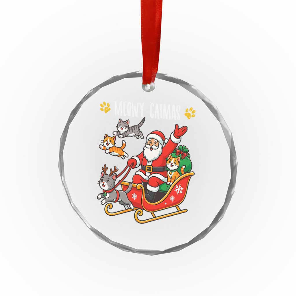 Funny Xmas Cat Crystal Glass Ornament Meowy Catmas Santa Sleigh Xmas TS12 Print Your Wear