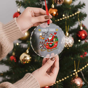 Funny Xmas Cat Crystal Glass Ornament Meowy Catmas Santa Sleigh Xmas TS12 Print Your Wear