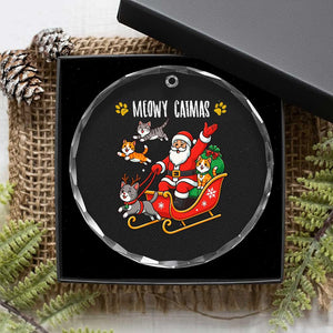Funny Xmas Cat Crystal Glass Ornament Meowy Catmas Santa Sleigh Xmas TS12 Print Your Wear