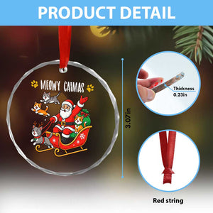 Funny Xmas Cat Crystal Glass Ornament Meowy Catmas Santa Sleigh Xmas TS12 Print Your Wear