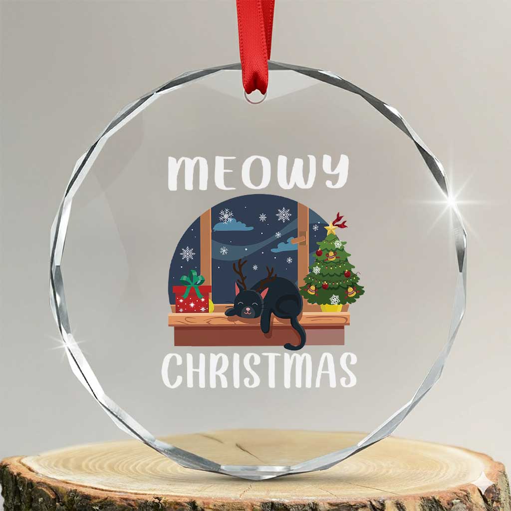 Funny Xmas Cat Crystal Glass Ornament Reindeer Cat Chillin' Meowy TS09 Transparent Glass 3'' Circle Print Your Wear