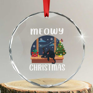 Funny Xmas Cat Crystal Glass Ornament Reindeer Cat Chillin' Meowy TS09 Transparent Glass 3'' Circle Print Your Wear