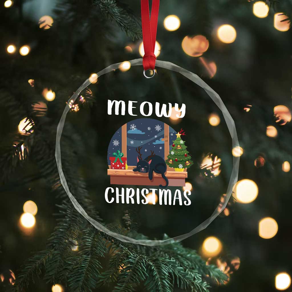 Funny Xmas Cat Crystal Glass Ornament Reindeer Cat Chillin' Meowy TS09 Print Your Wear