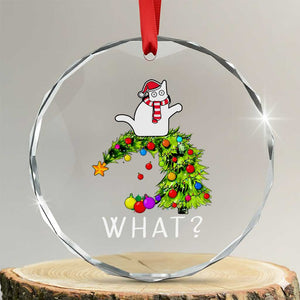 Funny Xmas Cat Crystal Glass Ornament What? Mischievous Cat Pushing Christmas Tree TS09 Transparent Glass 3'' Circle Print Your Wear
