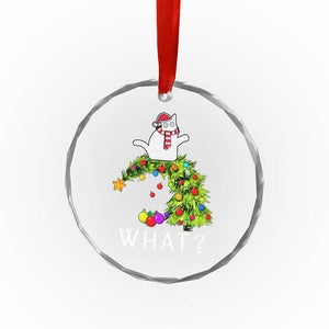 Funny Xmas Cat Crystal Glass Ornament What? Mischievous Cat Pushing Christmas Tree TS09 Print Your Wear