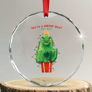 Funny Xmas Cat Crystal Glass Ornament You Are A Meow One Mr. Cat Green Cat TS09 Transparent Glass 3'' Circle Print Your Wear