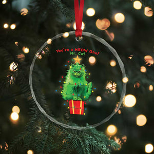 Funny Xmas Cat Crystal Glass Ornament You Are A Meow One Mr. Cat Green Cat TS09 Print Your Wear
