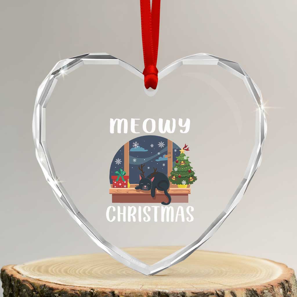 Funny Xmas Cat Heart Crystal Glass Ornament Reindeer Cat Chillin' Meowy TS09 Transparent Glass 3'' Heart Print Your Wear