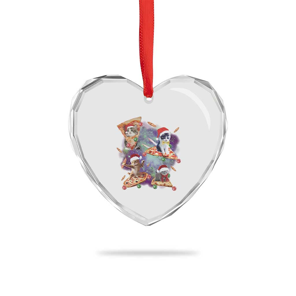 Funny Xmas Cat Heart Crystal Glass Ornament Santa Cat Riding Pizza Galaxy Outer Space TS09 Print Your Wear