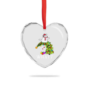Funny Xmas Cat Heart Crystal Glass Ornament What? Mischievous Cat Pushing Christmas Tree TS09 Print Your Wear
