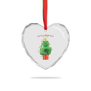 Funny Xmas Cat Heart Crystal Glass Ornament You Are A Meow One Mr. Cat Green Cat TS09 Print Your Wear