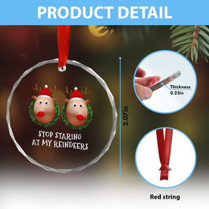 Funny Xmas Chest Joke Crystal Glass Ornament Stop Staring At My Reindeers Merry Titmas Boobs TS02 Print Your Wear