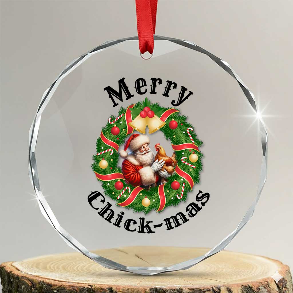 Funny Xmas Chicken Lovers Crystal Glass Ornament Merry Chickmas Santa Gift TS12 Transparent Glass 3'' Circle Print Your Wear